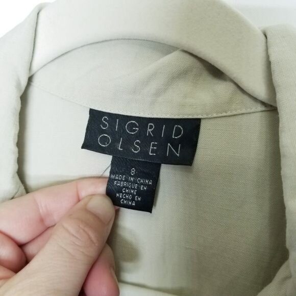 Sigrid Olsen Beige Button-Front Womens Blazer Jacket Size 8 Silk & Acetate Blend - Picture 3 of 9